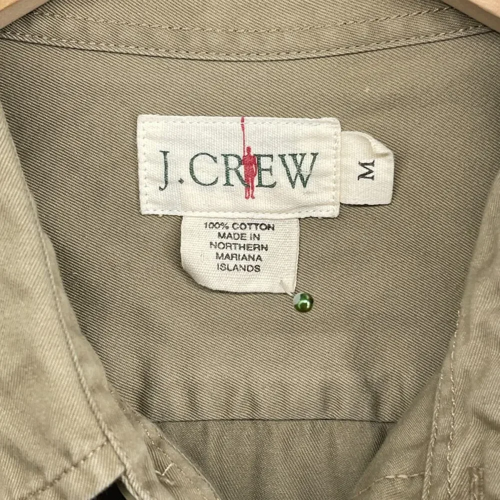 J.CREW Shirt Mens M 90s Oarsman OAR Twill Utility Button Up Cotton Beige Y2K Vtg